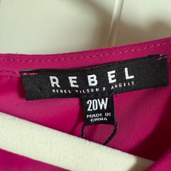 REBEL Wilson Womens Top Sz‎ 20W Asymmetrical Festive Fuchsia NEW Short Sleeve - Picture 6 of 7